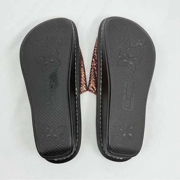 Alegria FIONA Copper Snakeskin Wedge Triple Strap Slide Support Sandals - Picture 15 of 16